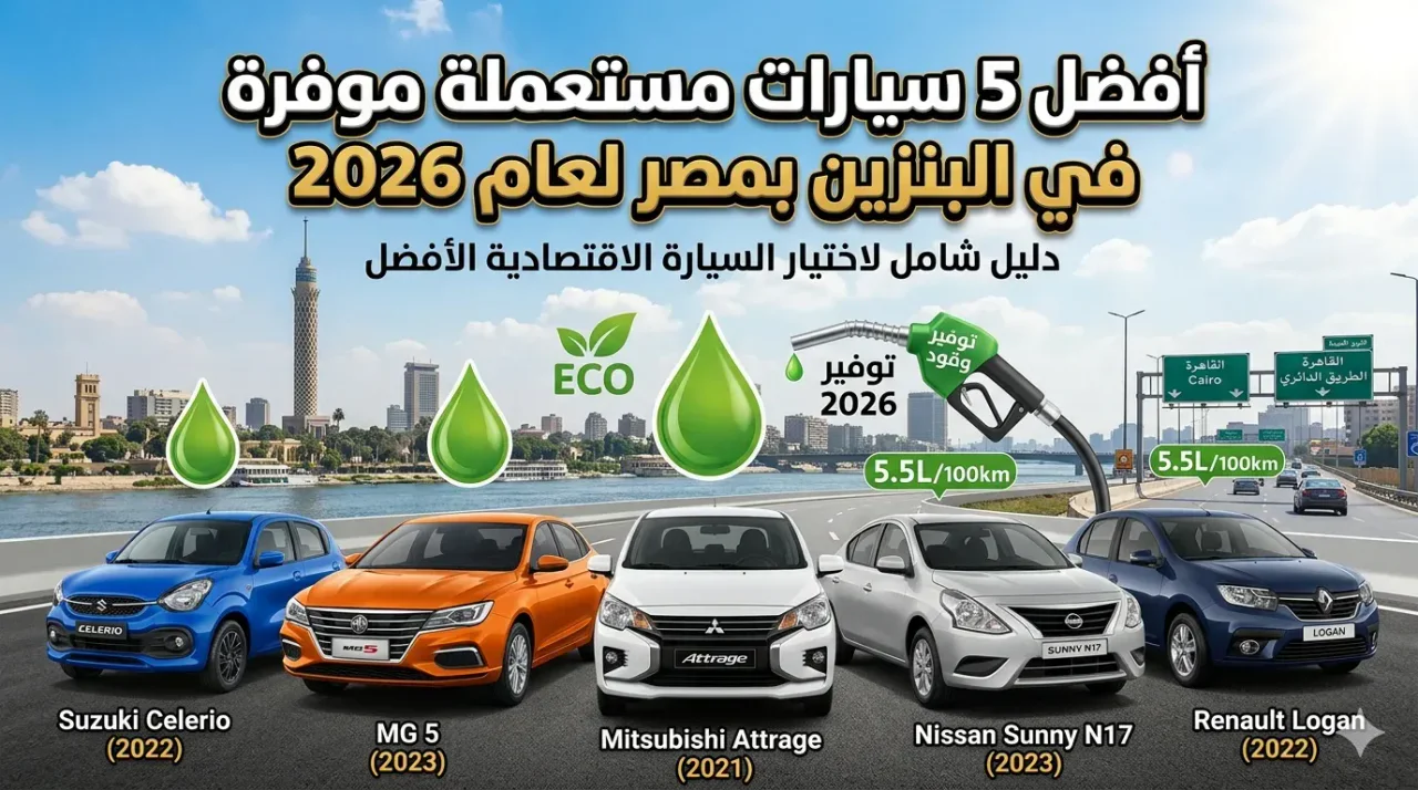 أفضل 5 سيارات مستعملة موفرة في البنزين بمصر لعام 2026