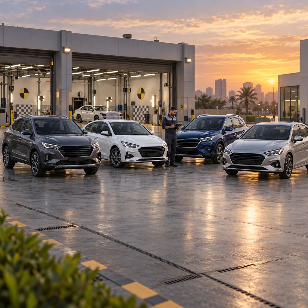 سيارة سيدان مدمجة داخل مركز فحص قبل شراء تويوتا ياريس مستعملة